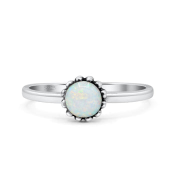 Solitaire Flower Round Oxidized Statement Fashion Thumb Ring Lab Created White Opal 925 Sterling Silver